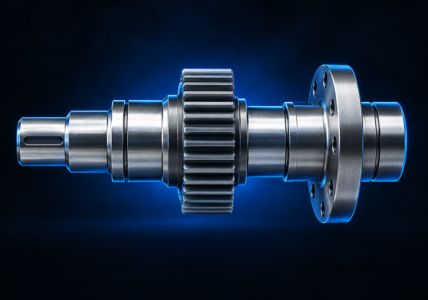 Rendered machined shaft and gear assembly